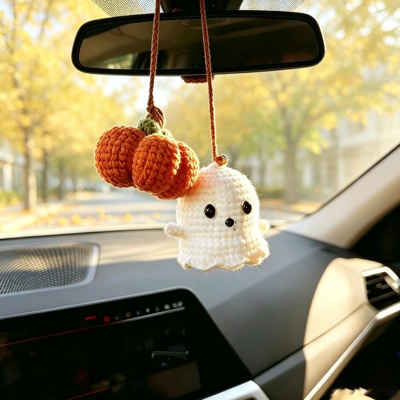 Halloween Car Charm - Hand-Crocheted Ghost